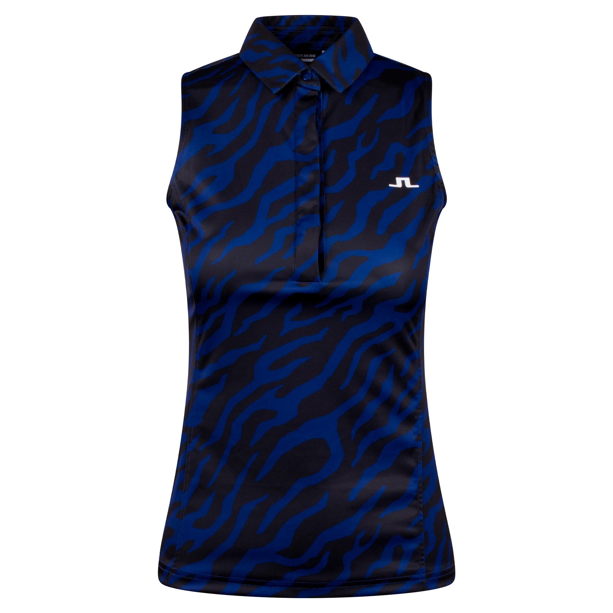 J Lindeberg Dena Print Ladies Sleeveless Golf Polo Shirt Tour Tiger Clematis